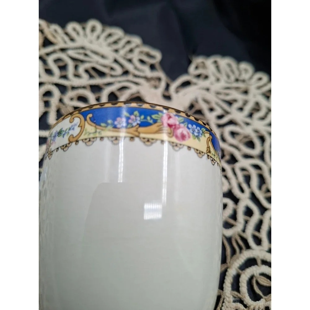 Vintage Porcelain Double Ended Egg Cup Floral Rose Gold Trim Gilt Ceramic